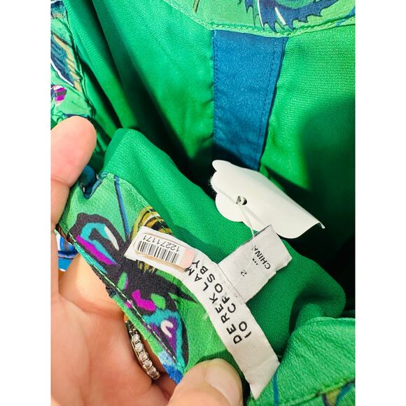 DEREK LAM Green Floral 100% Silk Ruffled Popover Cami Style Midi Dress Size 2 - Picture 10 of 15